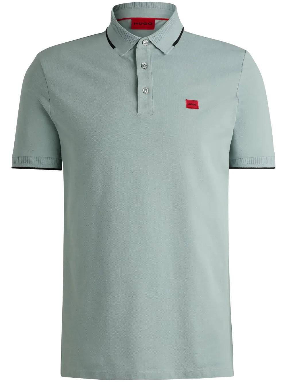 HUGO BOSS Cotton-piqu Slim-fit Polo Shirt With Red Logo Label In Light Grey Product Image