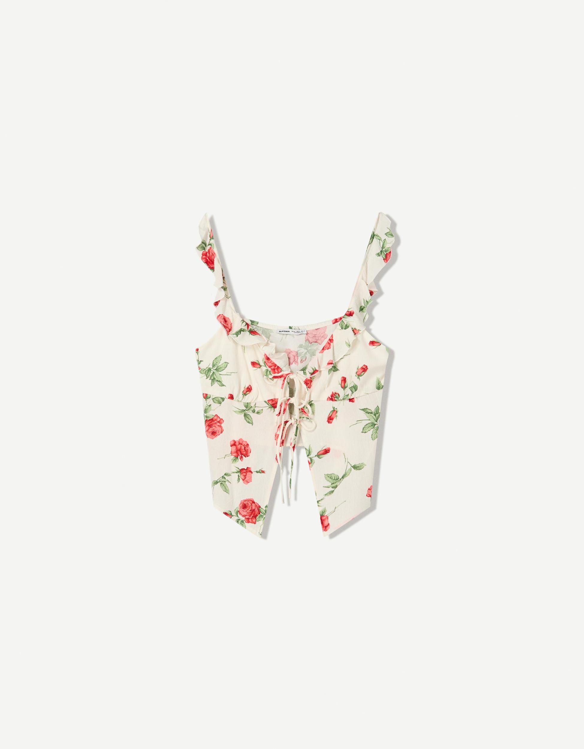 Textured printed strappy top Product Image