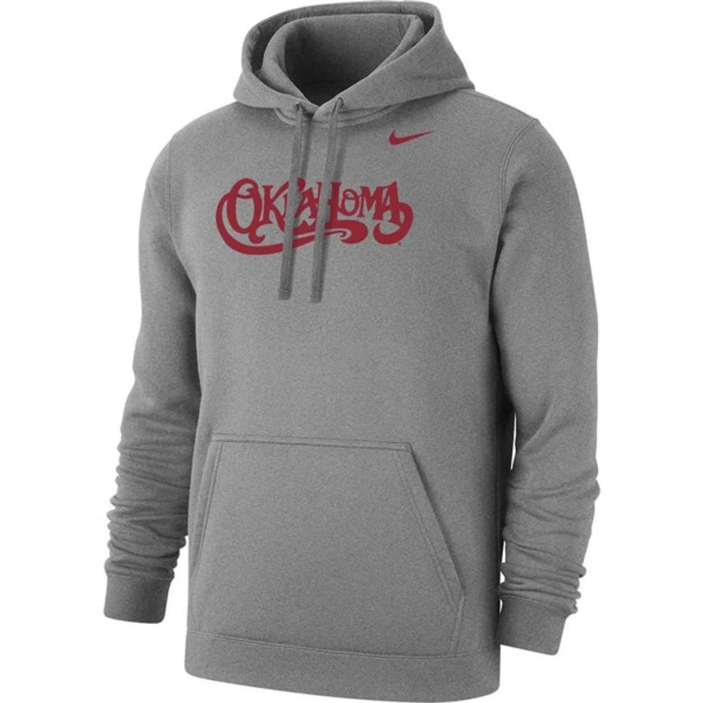 Men's Nike Heather Gray Oklahoma Sooners Vintage Script Club Fleece Pullover Hoodie, Size: Large, Grey Product Image