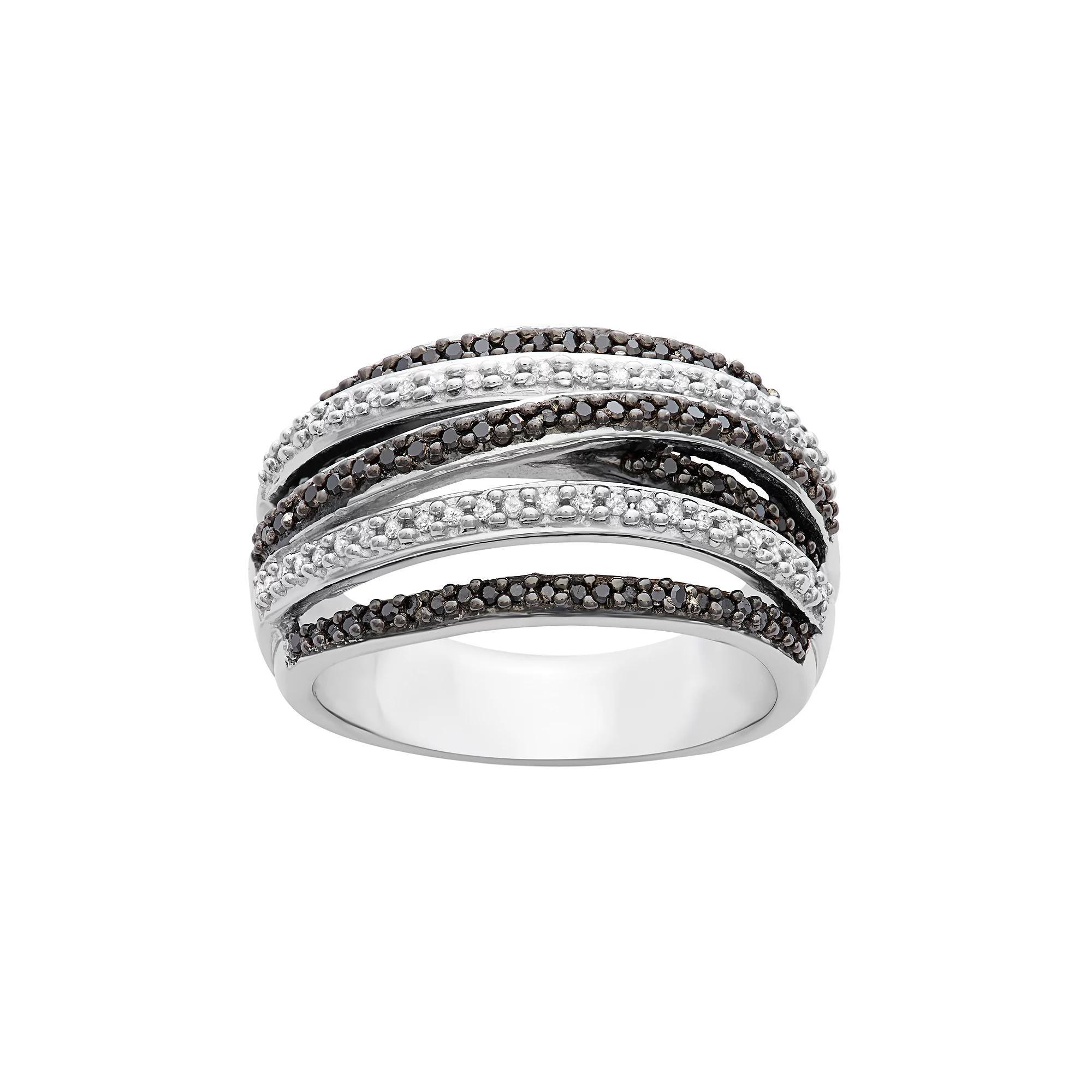 Jewelexcess 1/2 Carat T.W. Black and White Diamond Sterling Silver Multirow Ring, Womens Product Image