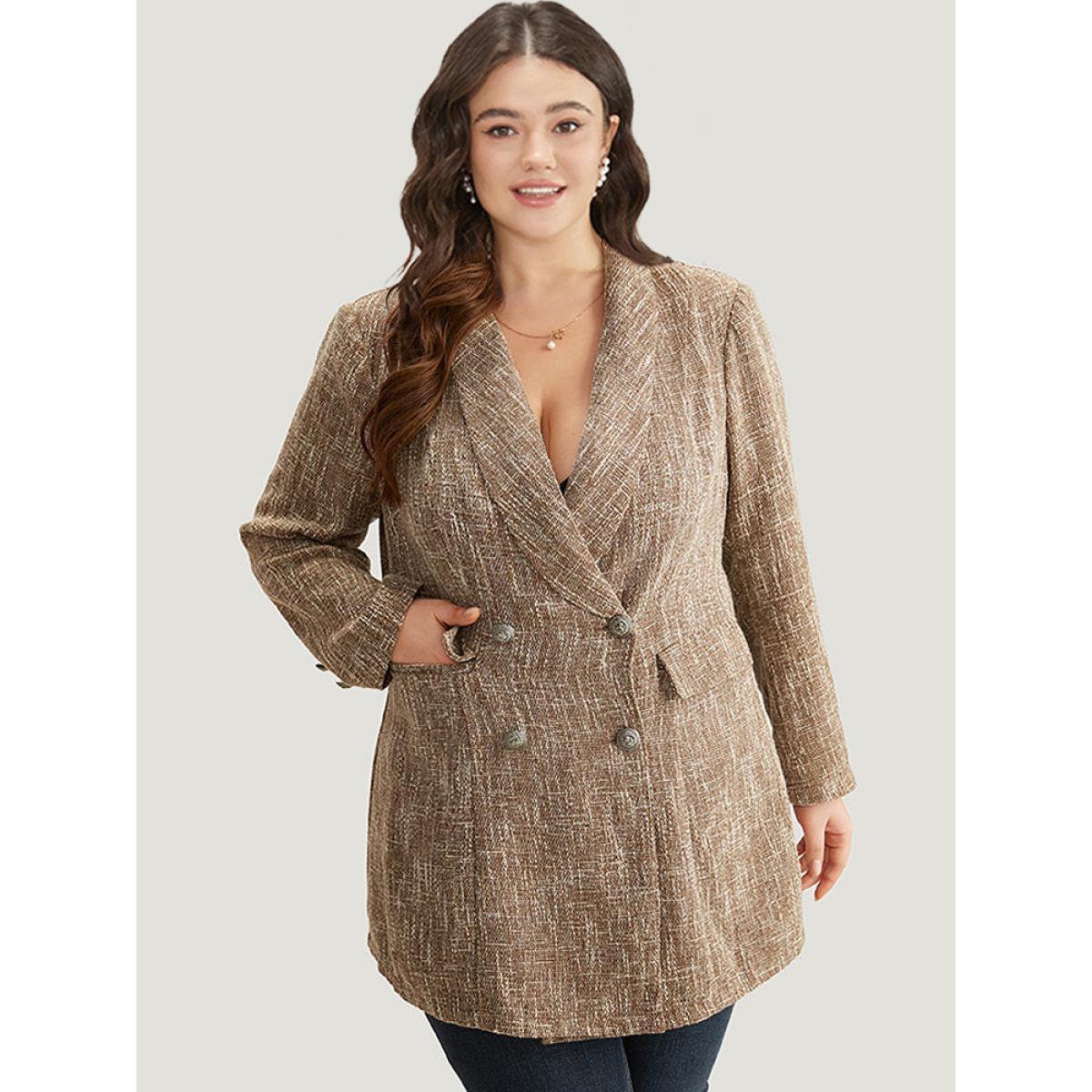 Plus Size Lapel Collar Pocket Button Up Blazer DarkBrown Women Dailywear Plain Button Sleeve Long Sleeve Lapel Collar 10/M Pocket Elegant Blazers BloomChic Product Image