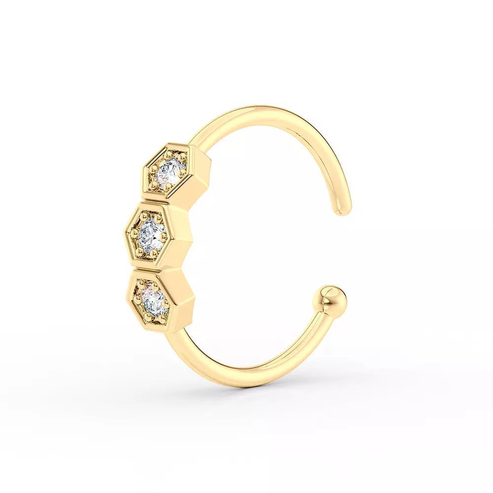Lila Moon 14k Gold Lab-Grown Diamond Accent 3-Stone Hexagon Hoop Nose Ring, Women's Product Image