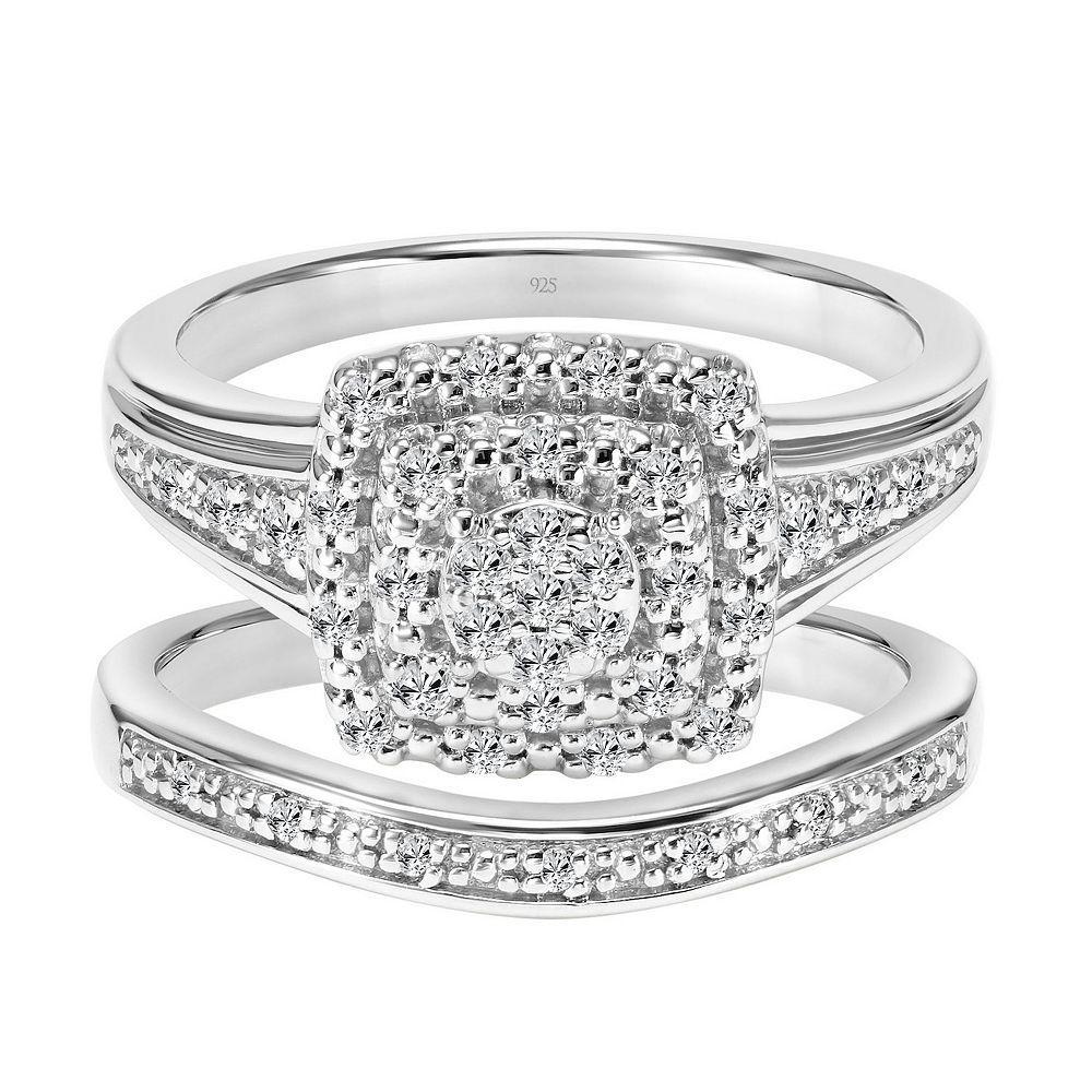 Love Always Sterling Silver 1/3 Carat T.W. Diamond Double Halo Engagement Ring Set, Women's, Size: 5 Product Image