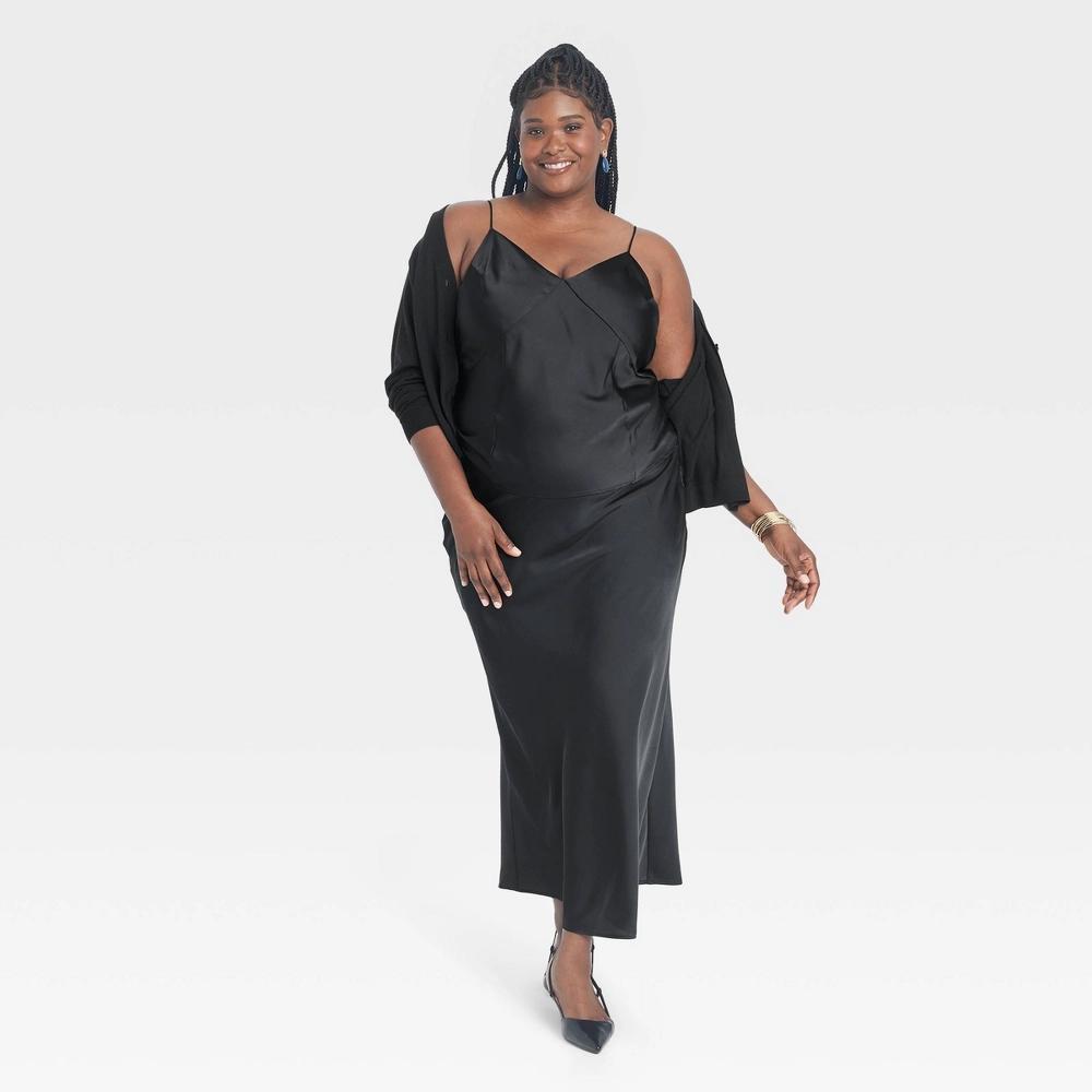 Womens Maxi Slip Skirt - A New Day Black 4X: Recycled Polyester, High Rise, Elastic Waist, Satin, Machine Washable Product Image