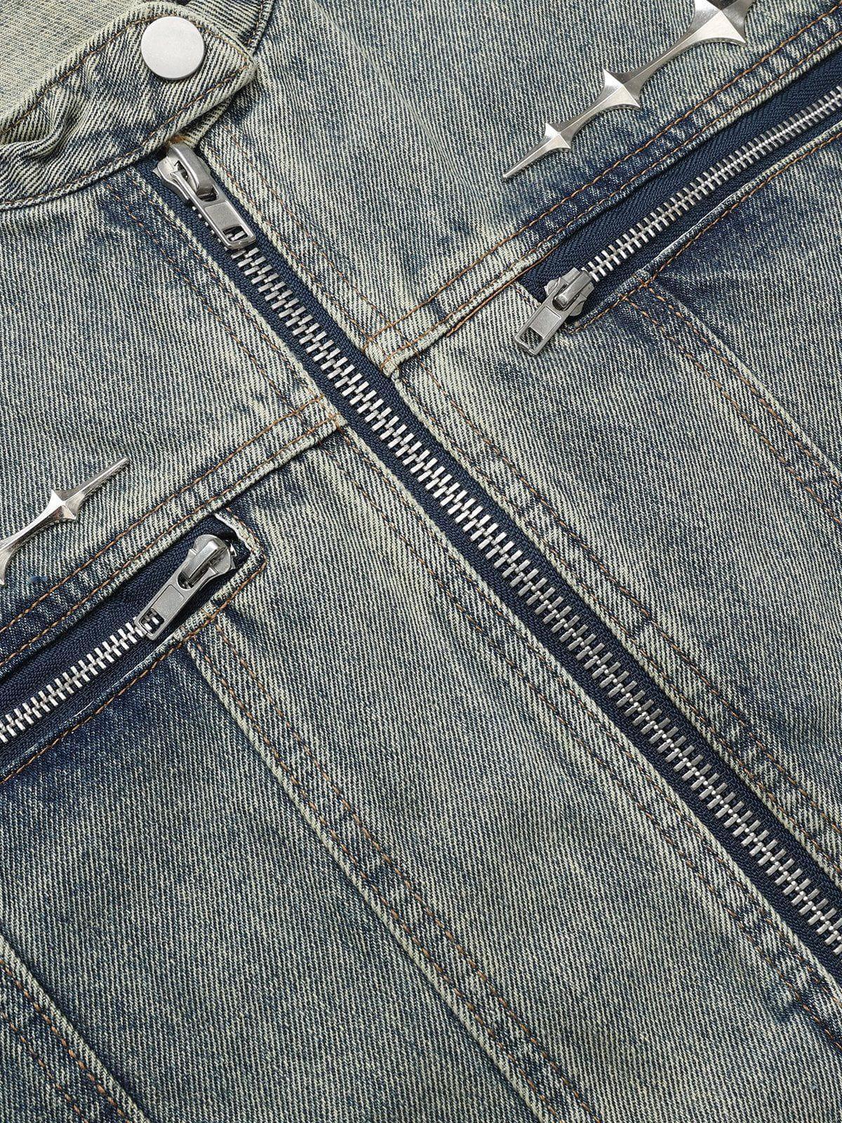 Aelfric Eden Cropped Washed Denim Racing Jacket Product Image