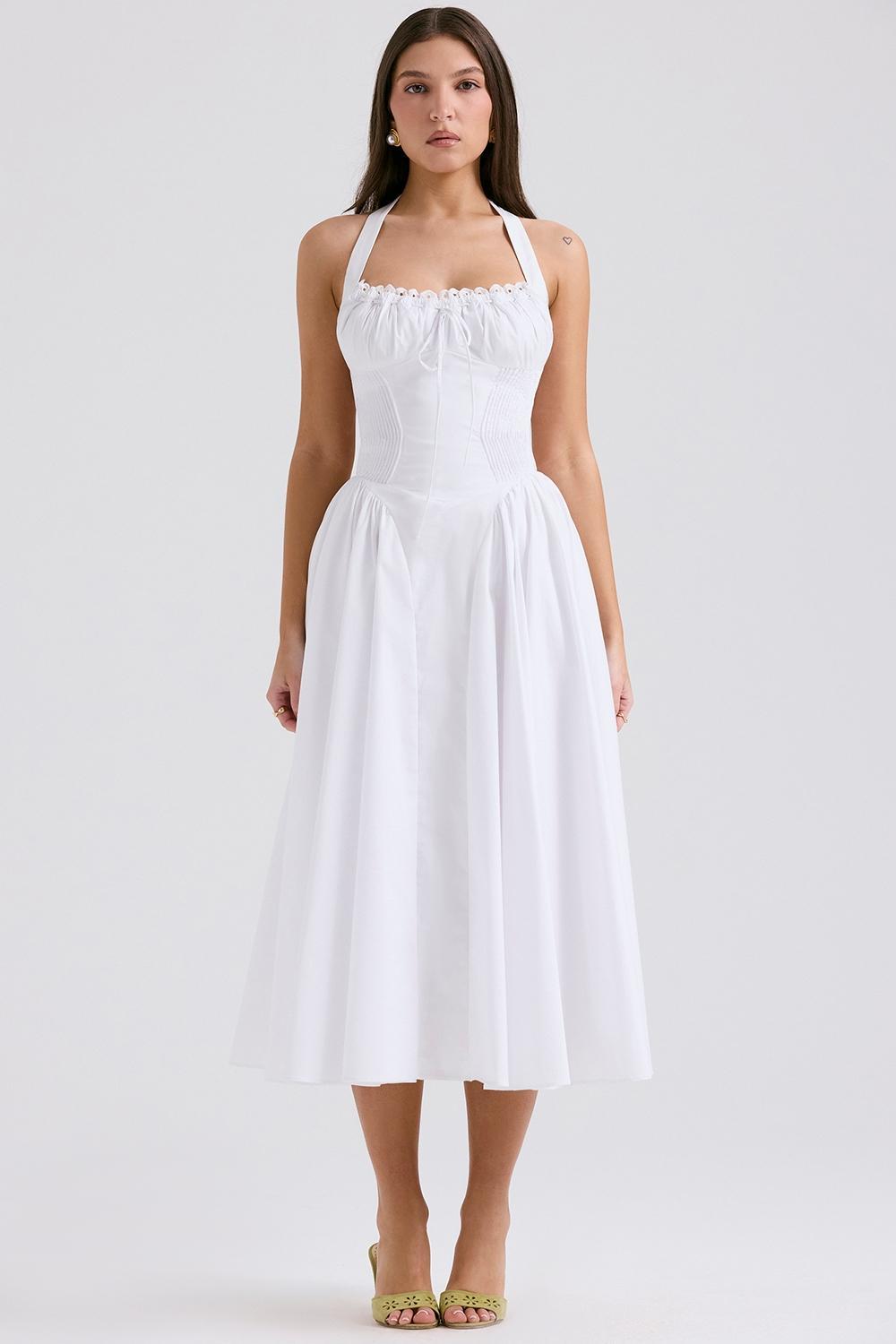 Adabella White Cotton Halter Sundress Product Image