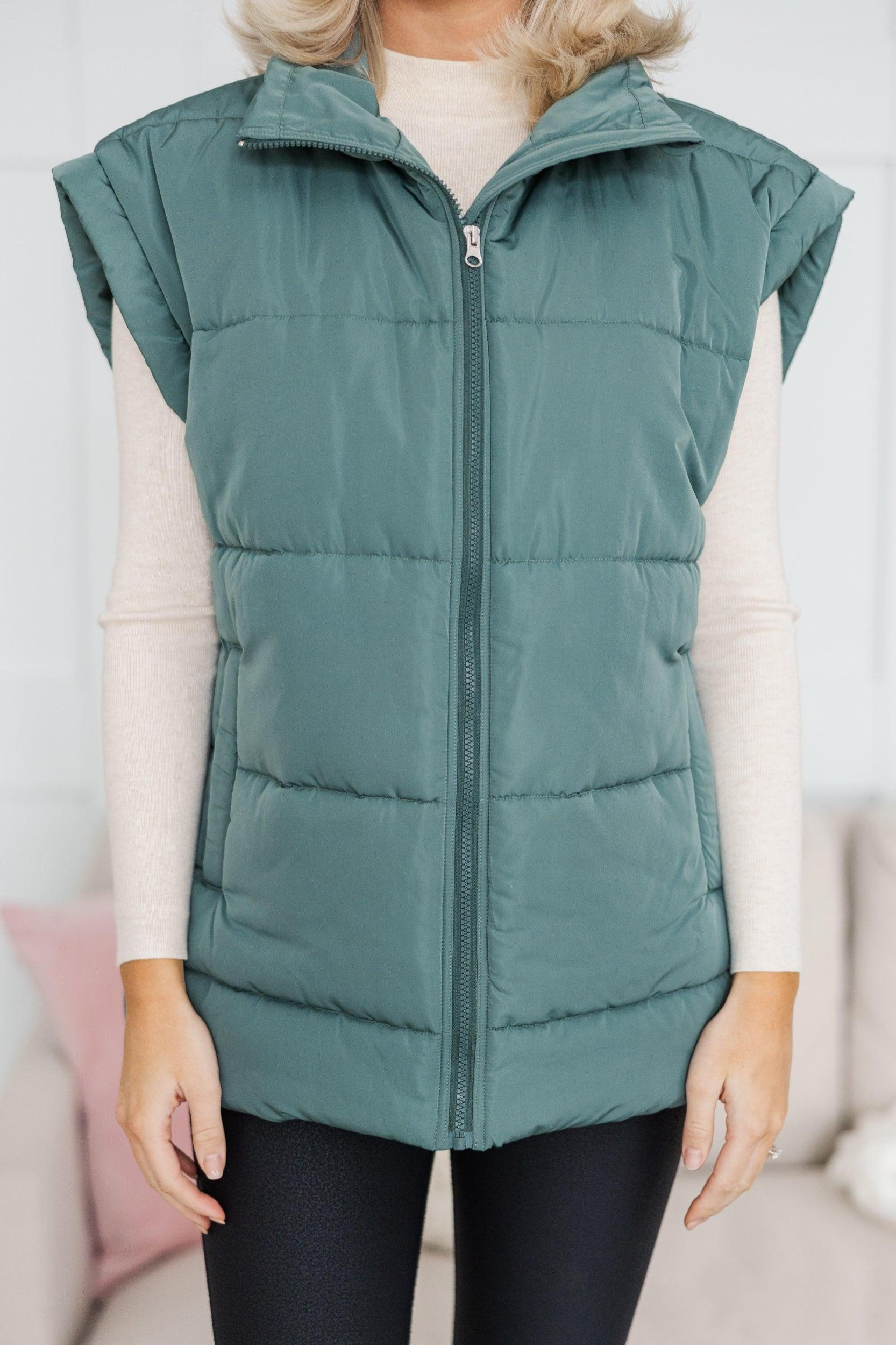 Make You Happy Army Green Quilted Vest Female Product Image