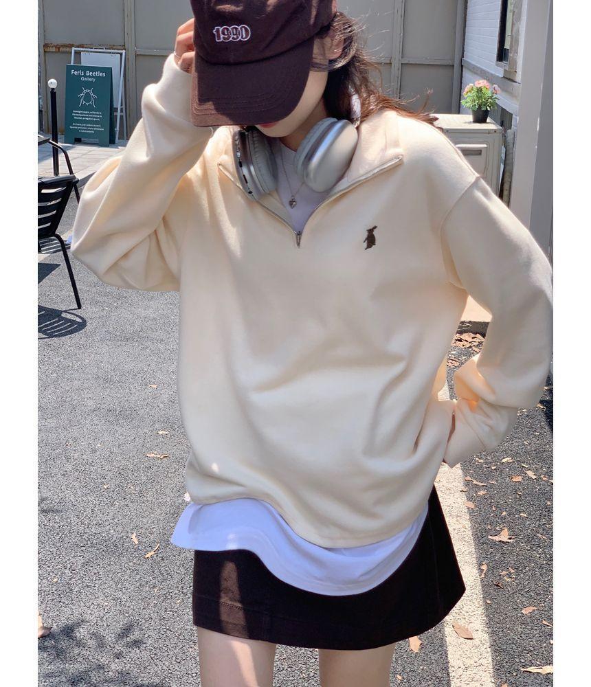 Stand Collar Embroidered Sweatshirt Product Image