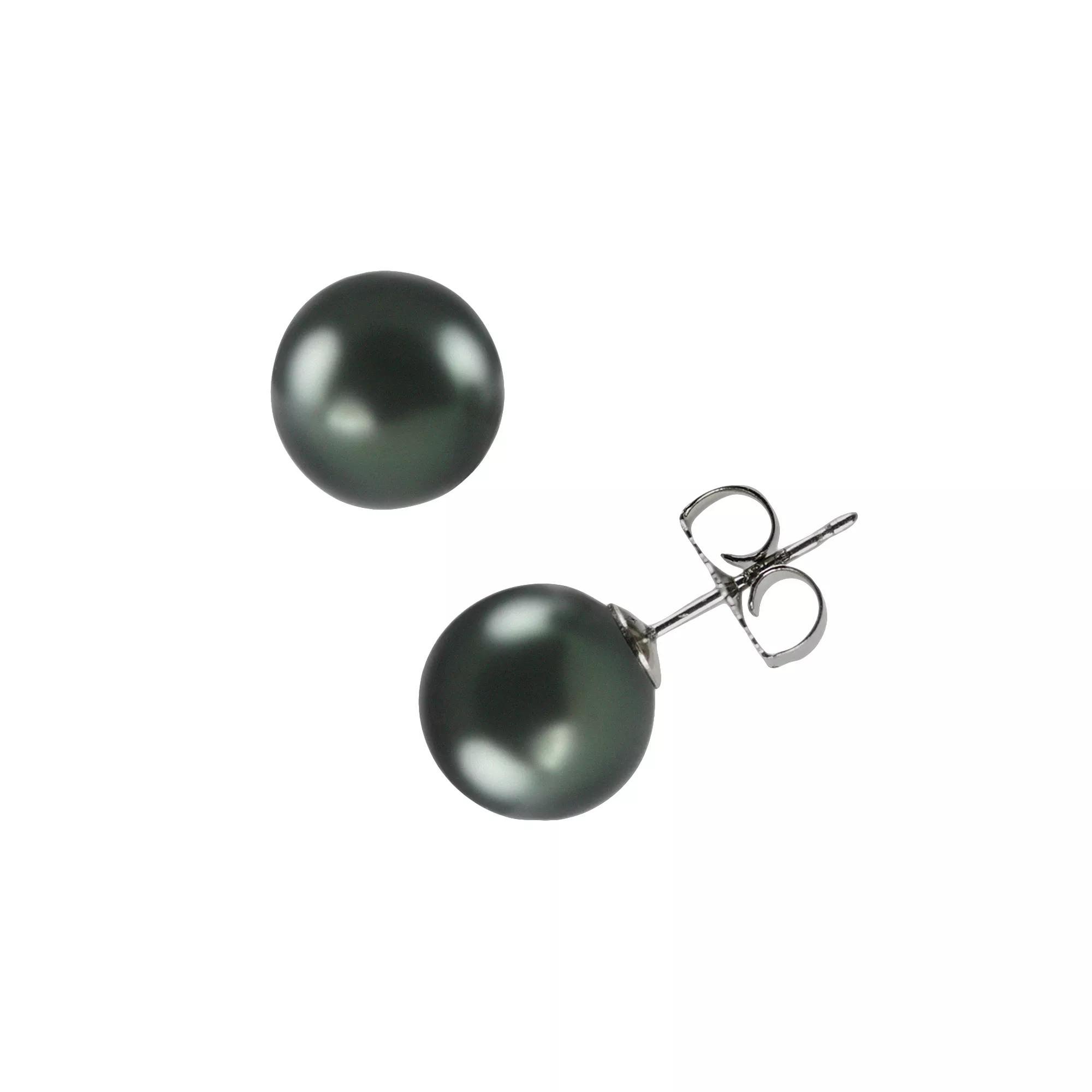 18k White Gold Tahitian Cultured Pearl Stud Earrings, Womens, Black Product Image