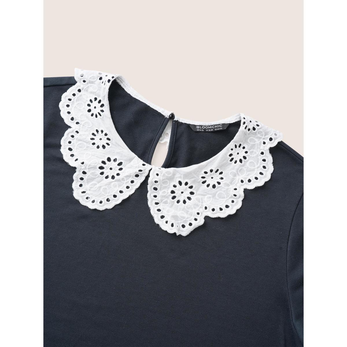 Plus Size Contrast Peter Pan Collar Broderie Anglaise Sweatshirt Women Midnight Casual Contrast Peter Pan Collar Everyday Sweatshirts BloomChic 18-20/2X Product Image