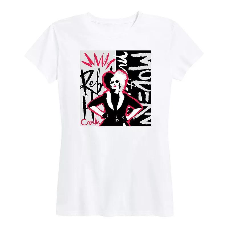 Disneys Cruella Womens Rebel Collage Graphic Tee Grey Red Product Image