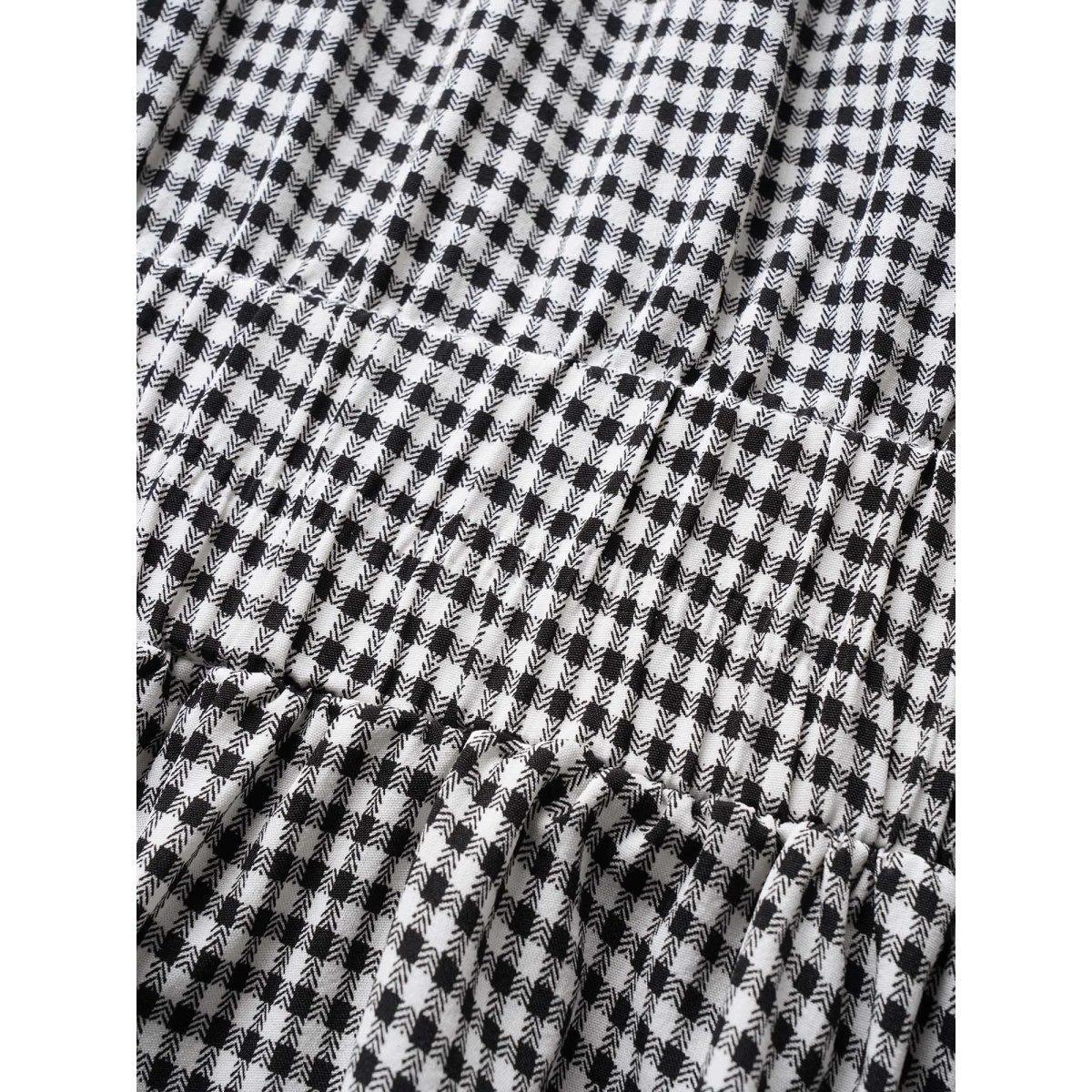 Plus Size Gingham Frill Trim Gathered Midi Dress Black Women Casual Gathered Round Neck Sleeveless Curvy BloomChic 18-20/2X Product Image