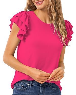 CeCe Womens Ruffled Flutter-Sleeve Short Sleeve Knit Top Product Image