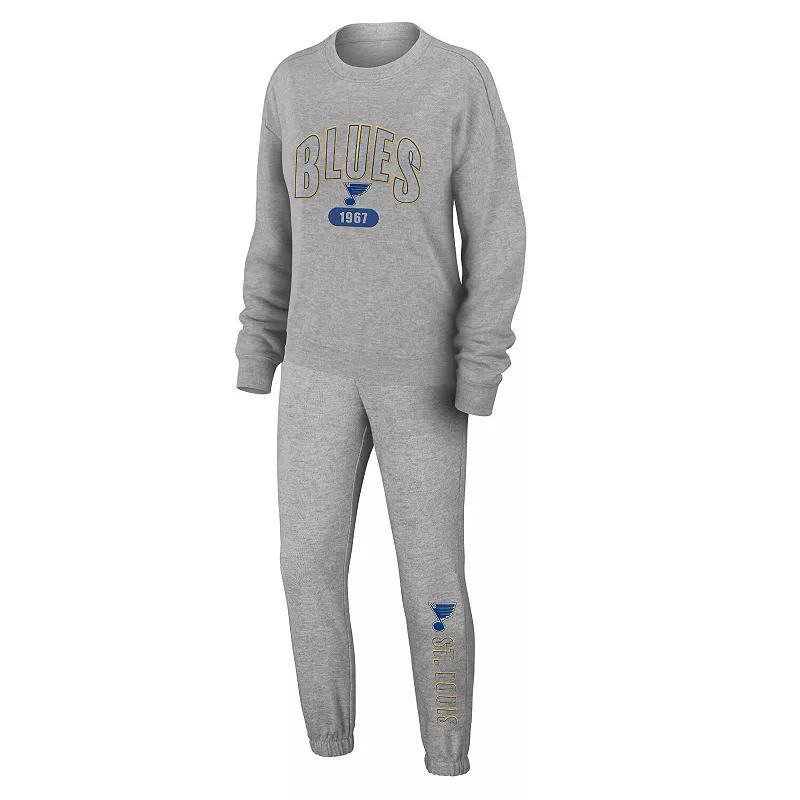 Womens WEAR by Erin Andrews Heather Gray St. Louis Blues Knit Long Sleeve Tri-Blend T-Shirt & Pants Sleep Set Product Image