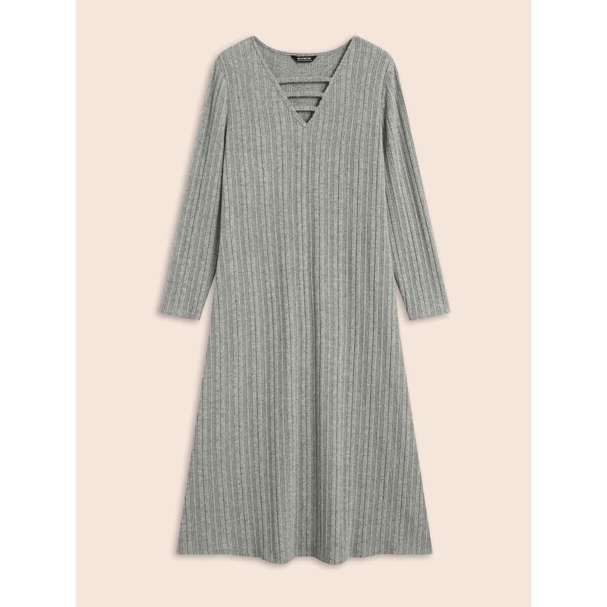 Plus Size Airy Cozy Neck Cut-Out Midi Dress Mediumgray Women Casual Texture Knit Dresses Bloomchic 30/6X Product Image
