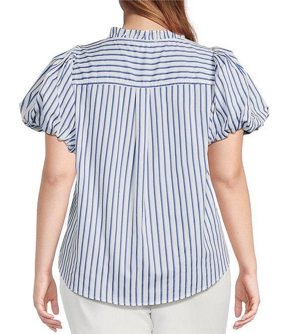 Sugarlips Plus Jayla Vertical-Striped Puffed Sleeve Button Front Shirt Product Image