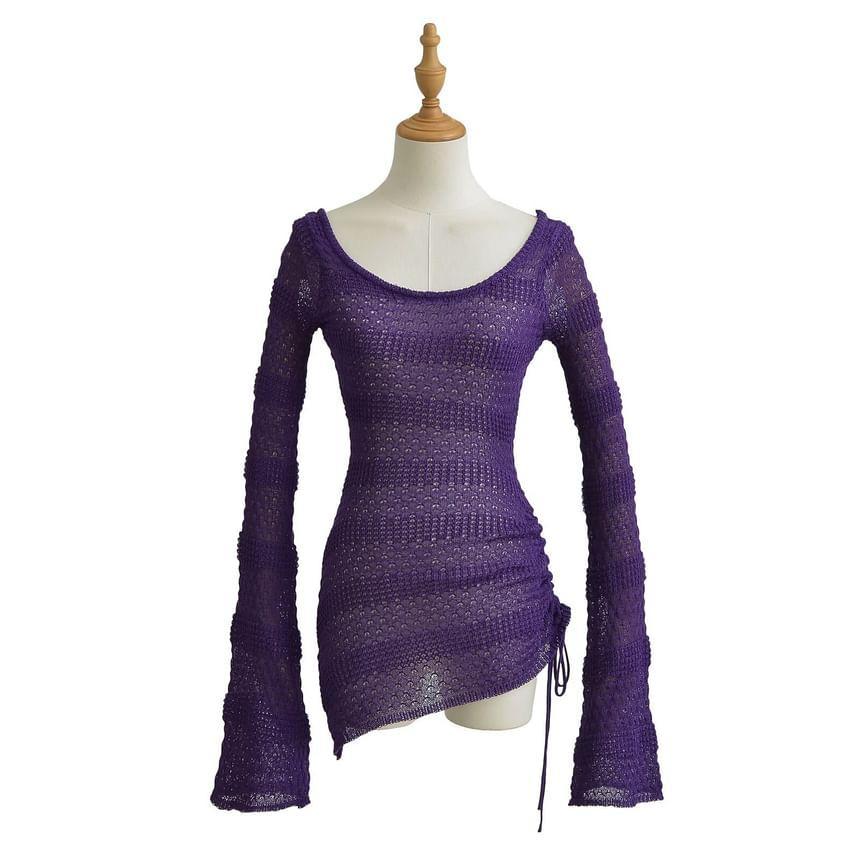 Long-Sleeve Off Shoulder Plain Knit Top Product Image