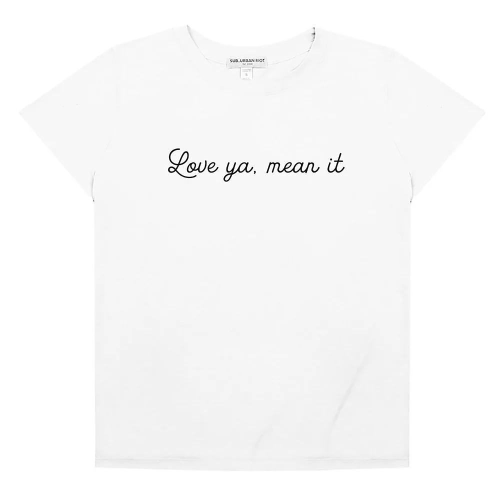 Women's Suburban Riot "Love Ya, Mean It" Graphic Tee, Girl's, Size: Small, White Product Image
