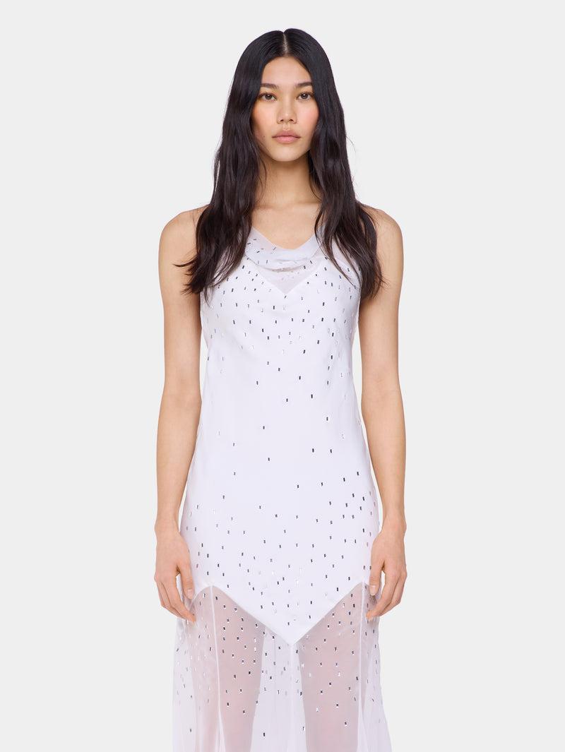WHITE LONG DRESS SLEEVELESS IN MUSLIN AND SATIN Product Image