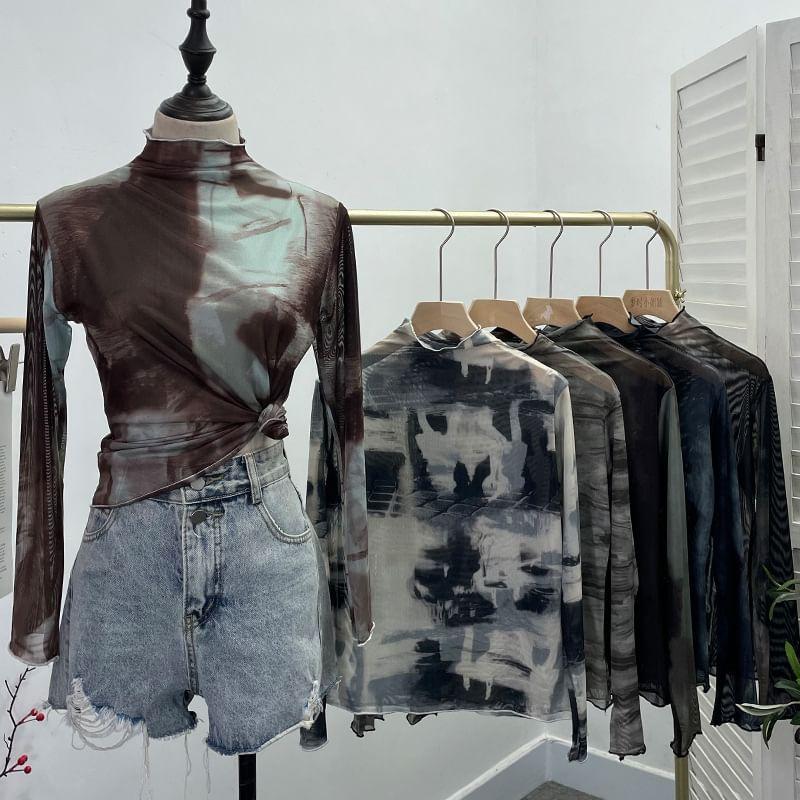 Long-Sleeve Cowl Neck Tie Dye Top Product Image
