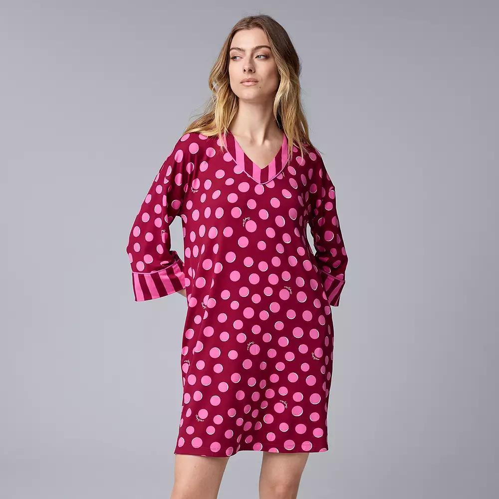 Womens Simply Vera Vera Wang 3/4 Sleeve Cozy Jersey Sleepshirt Red Dot Product Image