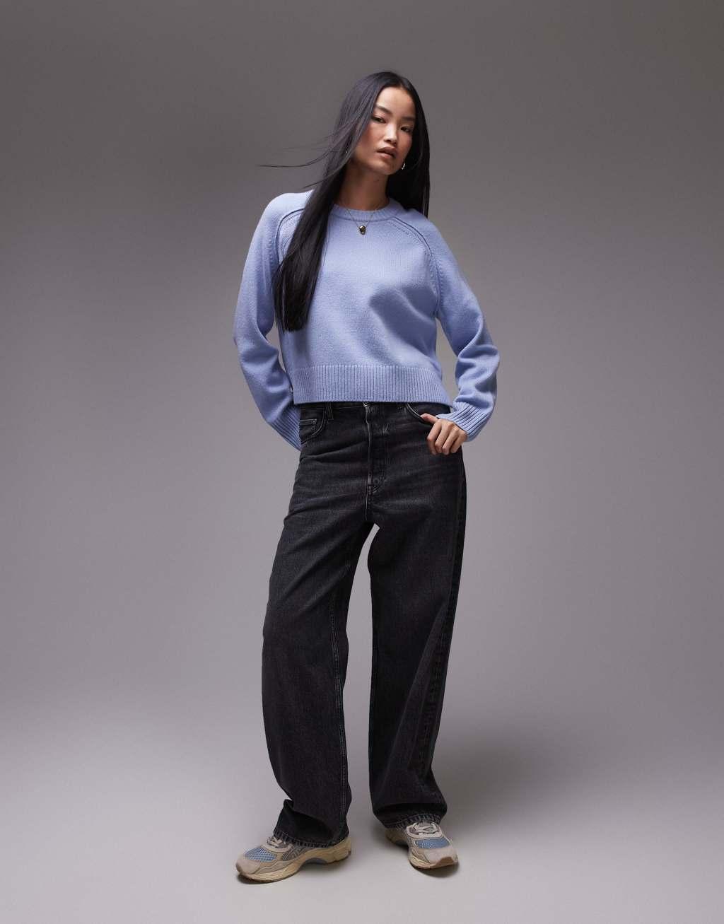 ARKET wool crew neck sweater in blue Product Image