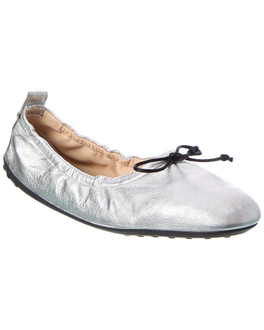 TOD'S Women's Metallic Leather Ballet Flats In Silver Product Image