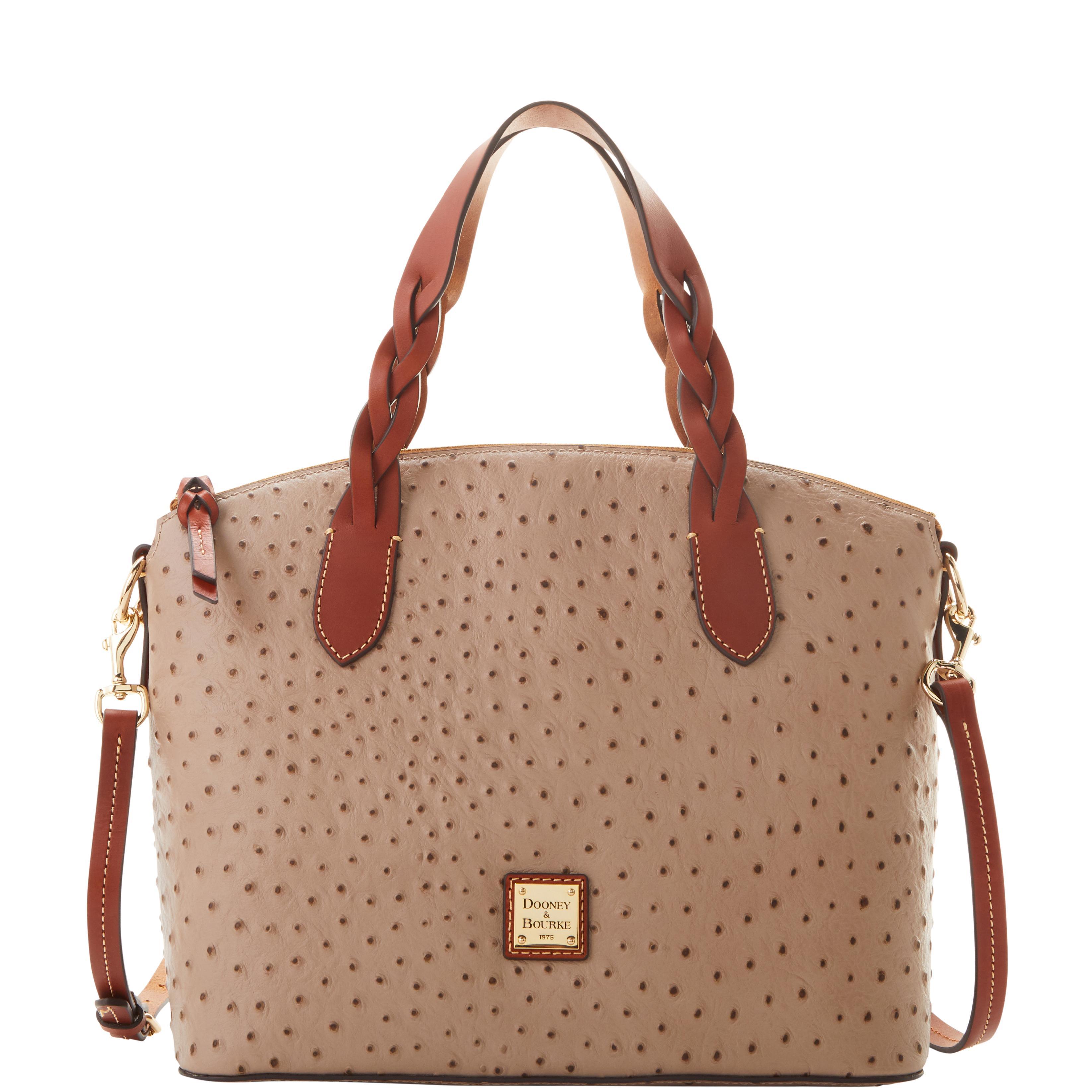 Dooney & Bourke Womens Ostrich Celeste Leather Satchel Bag in Light Taupe Product Image