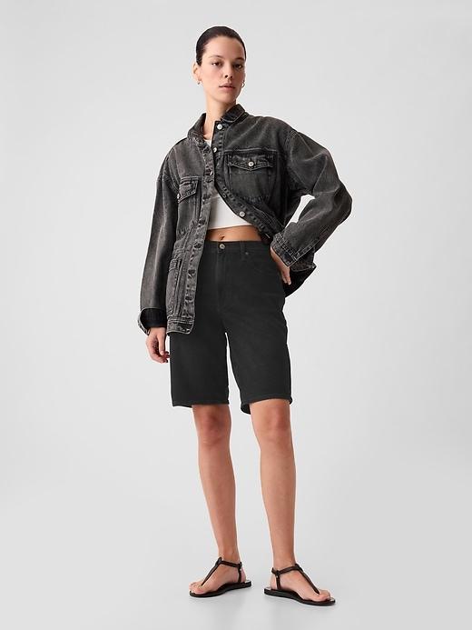 9" High Rise Denim Bermuda Shorts Product Image