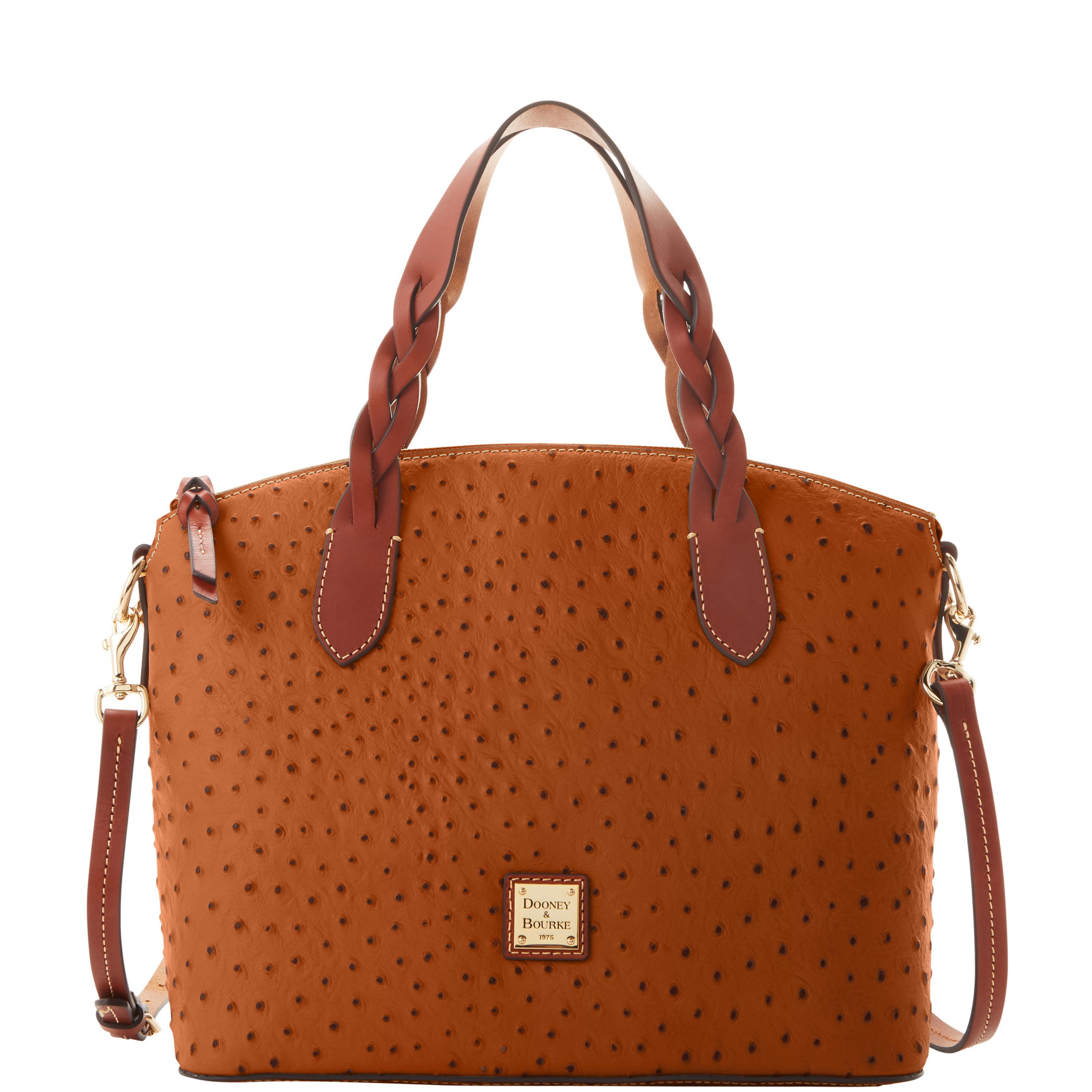 Dooney & Bourke Womens Ostrich Celeste Leather Satchel Bag in Light Taupe Product Image