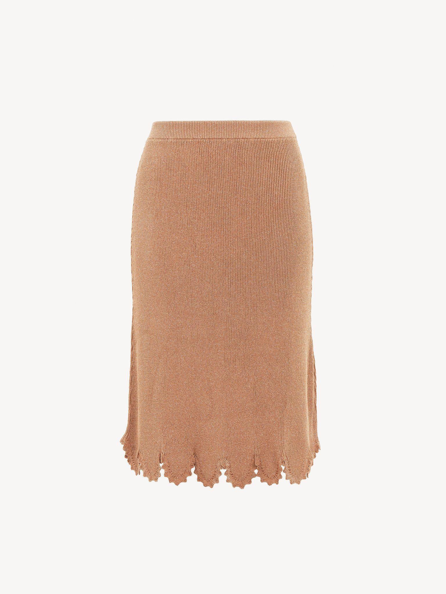 Fitted scallop skirt in viscose-blend knit Product Image