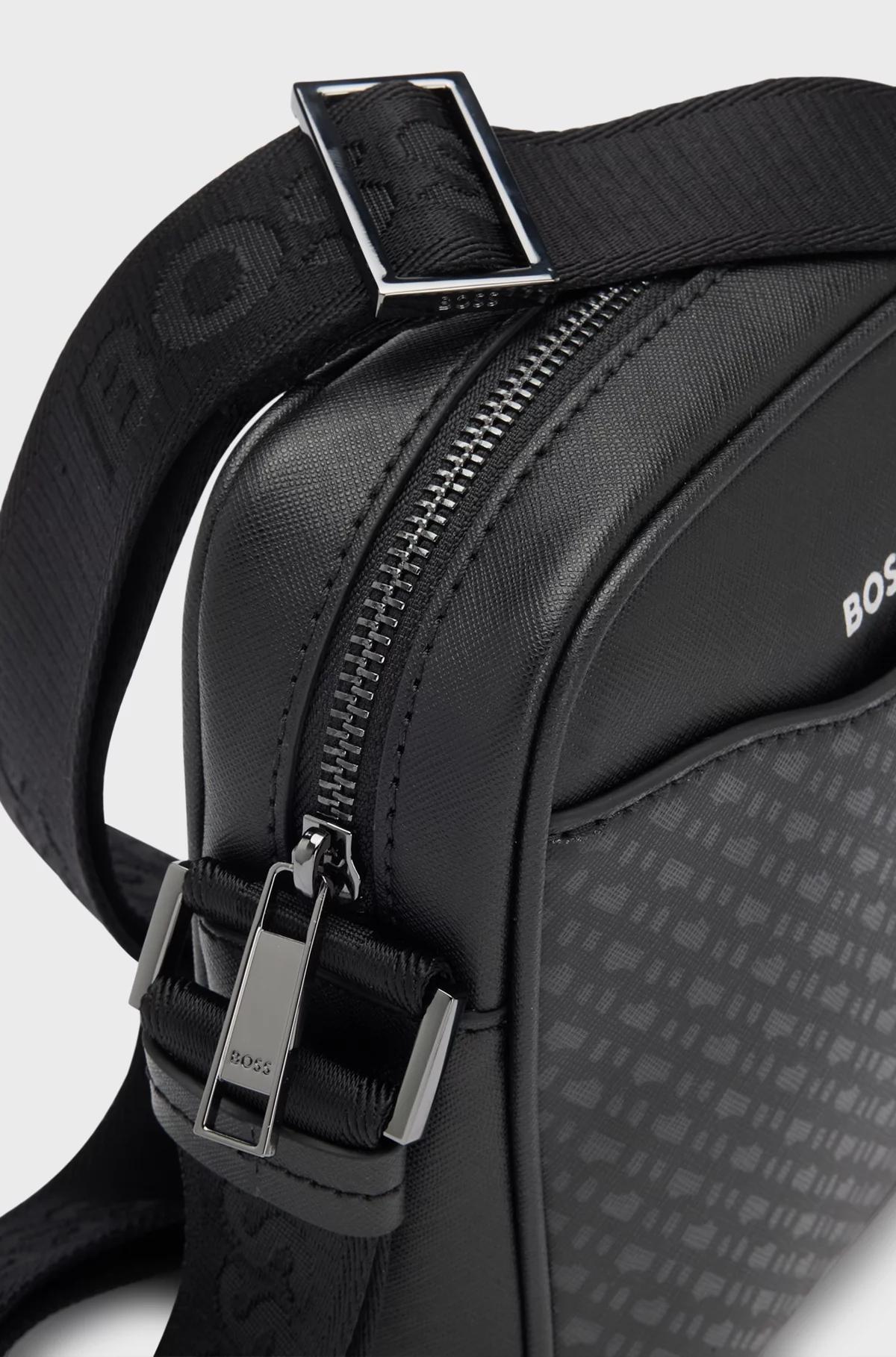 BOSS - Reporter bag with monogram-patterned front pocket - Black Product Image