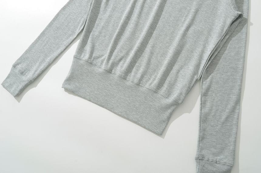 Long-Sleeve Asymmetrical Neck Ribbed Tee Product Image