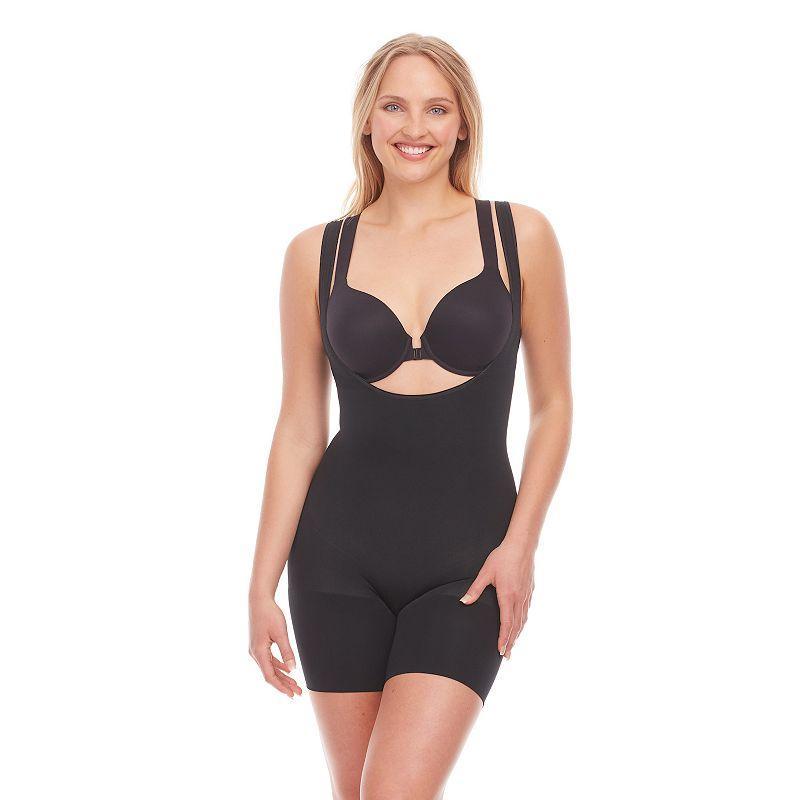 RED HOT by SPANX® Women's Shapewear Flat Out Flawless Open-Bust Mid-Thigh Bodysuit FS5415, Size: Medium, Very Black Product Image