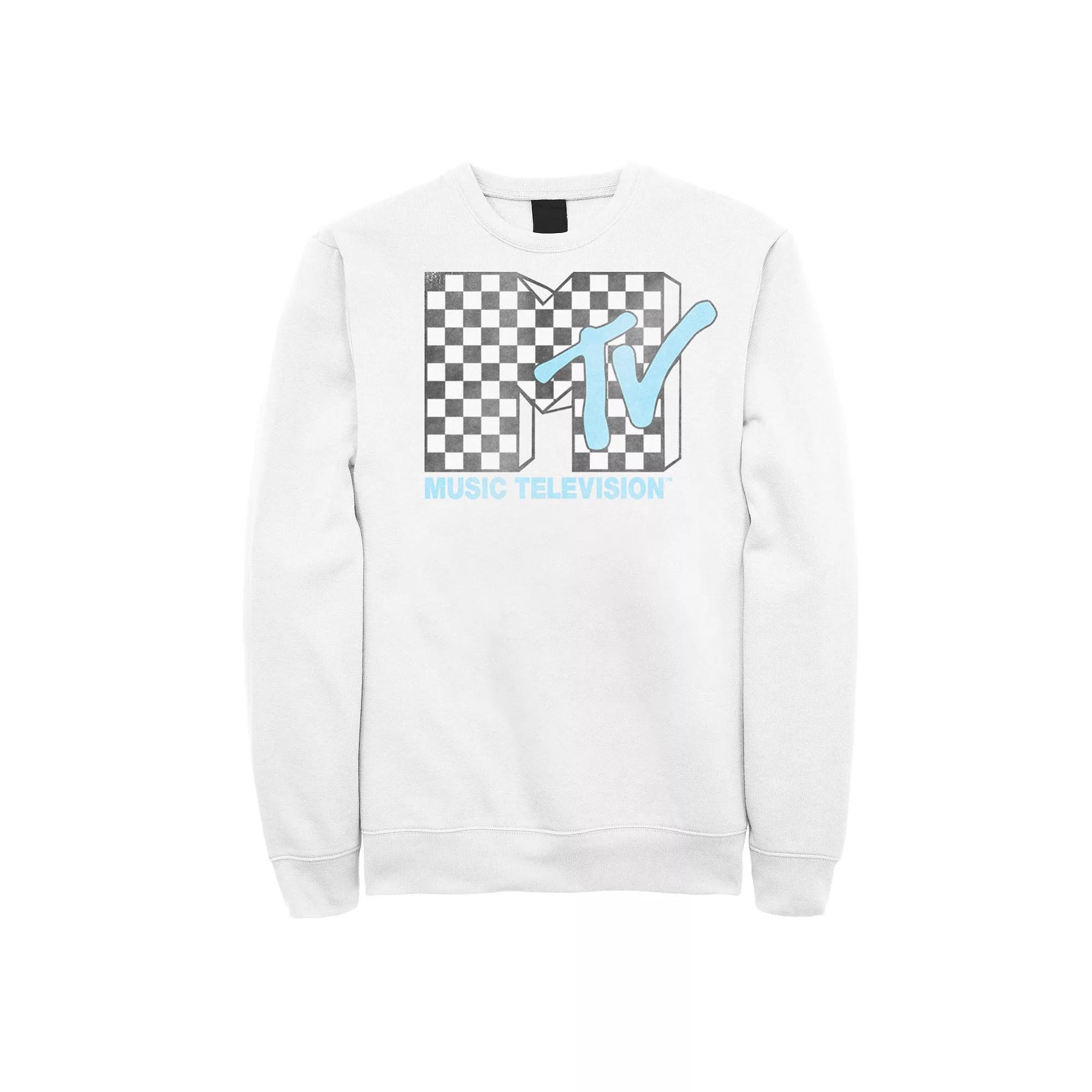 Mens MTV Logo Black And White Checkered Blue TV Sweatshirt Product Image
