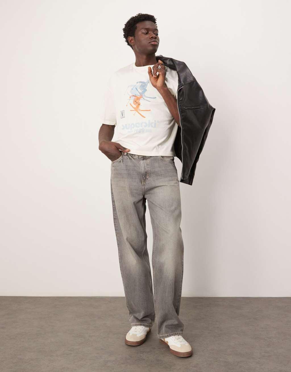 ASOS DESIGN boxy oversized t-shirt with ski sports graphic in cream Product Image