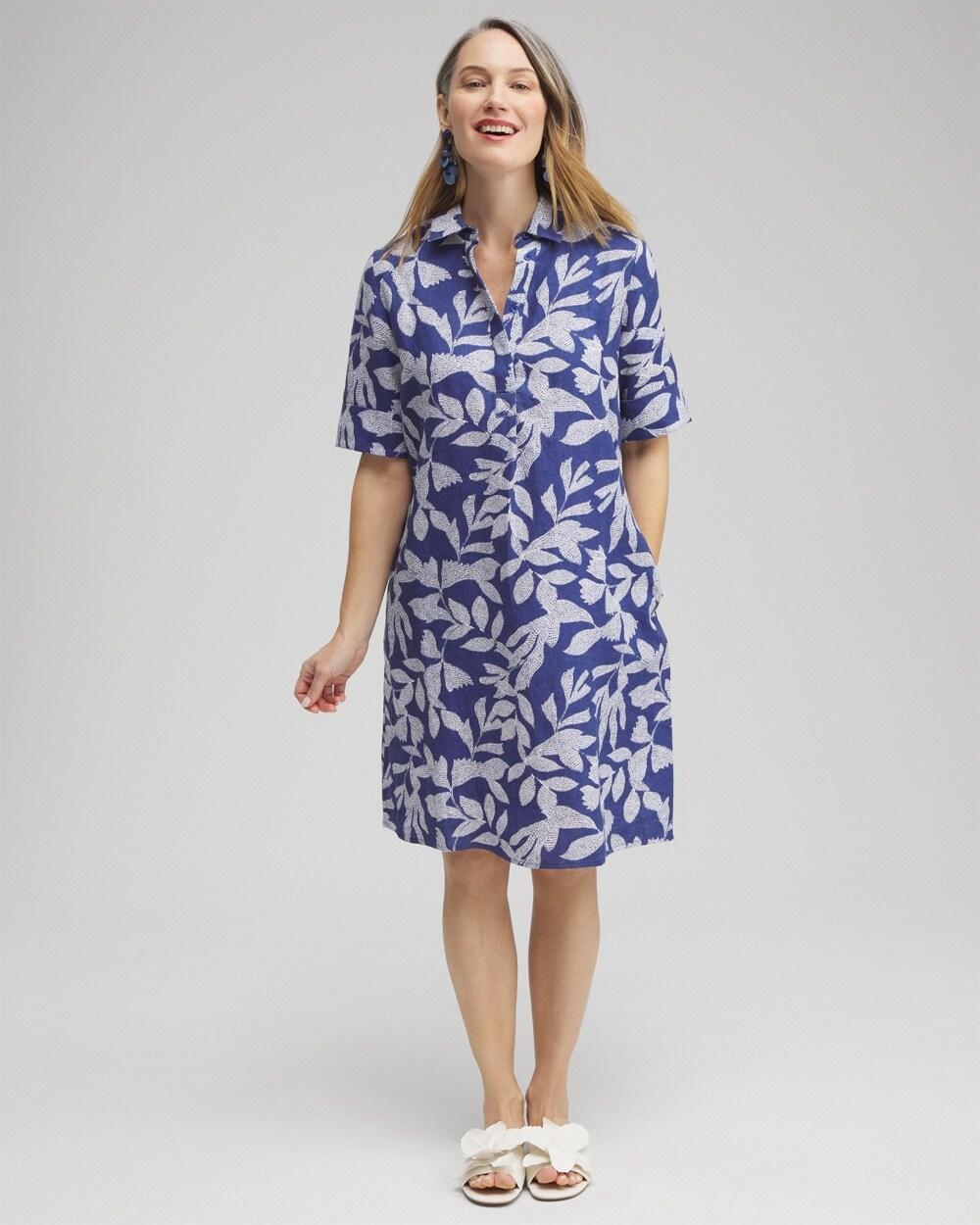 Linen Leaf Print Popover Dress Product Image