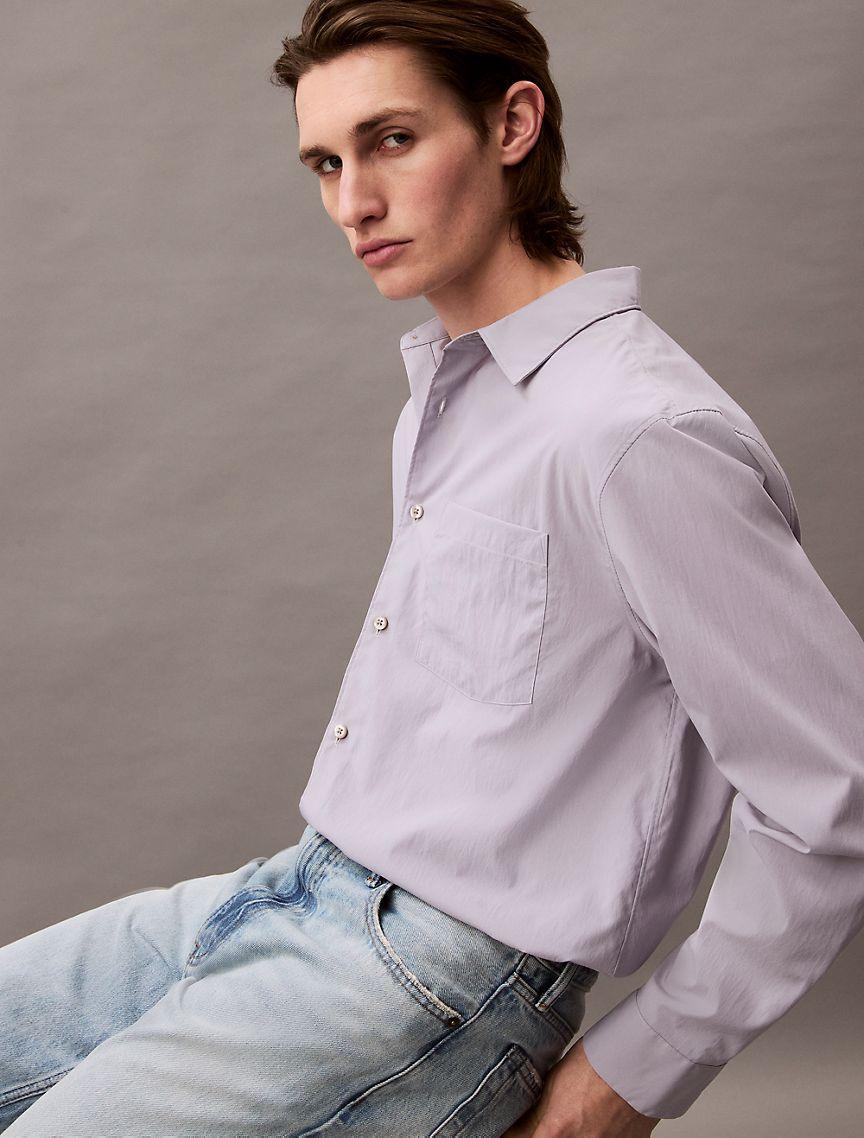 Calvin Klein Mens Tech Poplin Button-Down Shirt - Purple - S Product Image