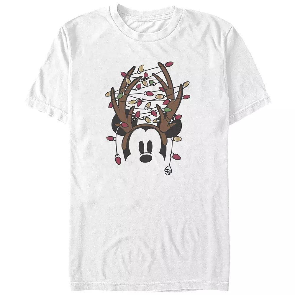 Disney's Mickey Mouse Antlers With Christmas Lights Big & Tall Graphic Tee, Men's, Size: 4XL Tall, White Product Image