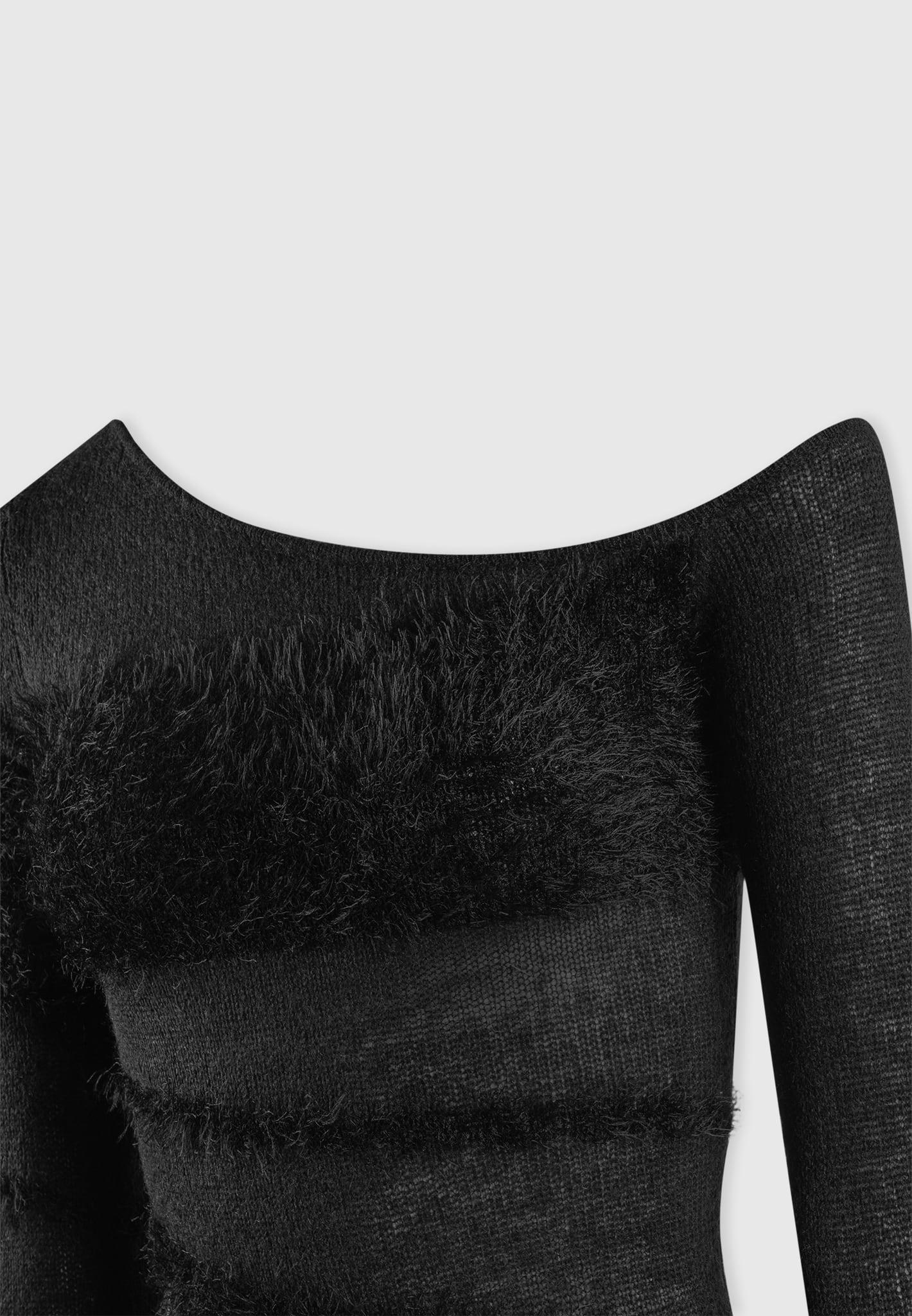Off Shoulder Knitted Maxi Dress - Black Female Product Image