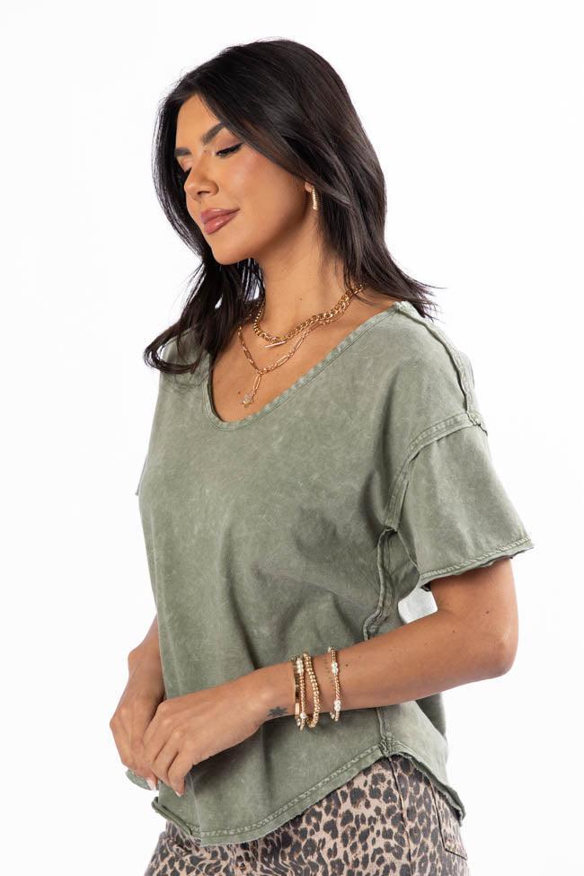 Tell Me About It Olive Acid Wash Scoop Neck Tee SALE Product Image