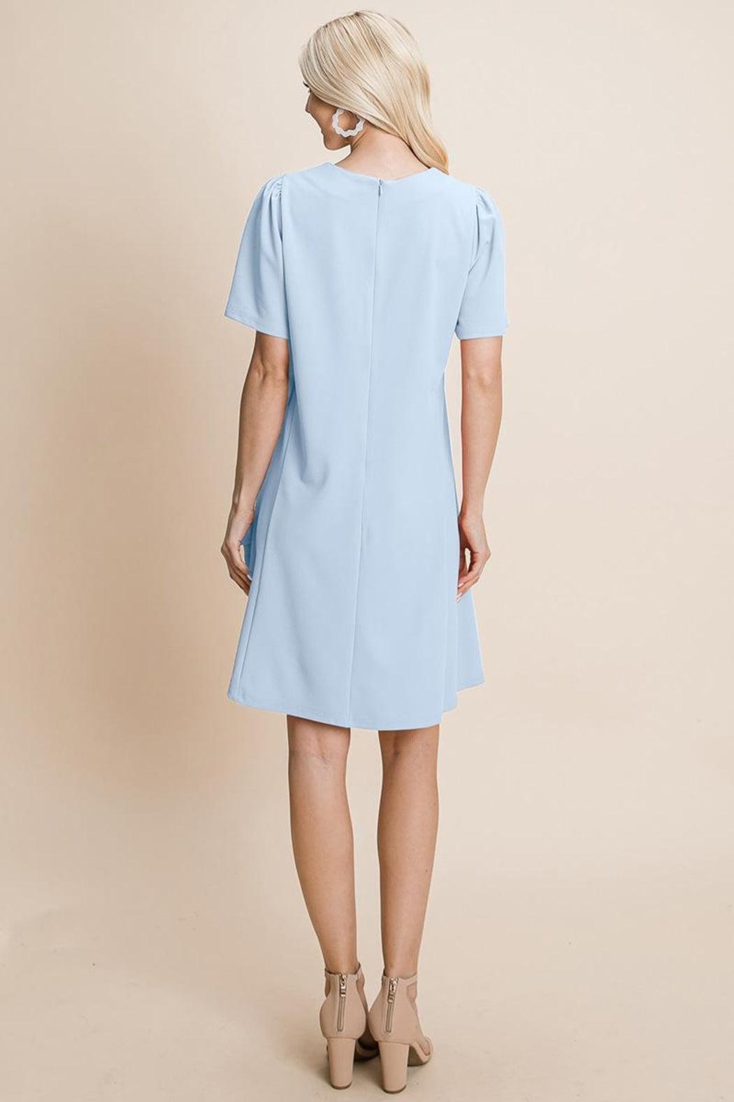 Loose Mini Dress V-Neck Short Sleeve Shift Dress Product Image