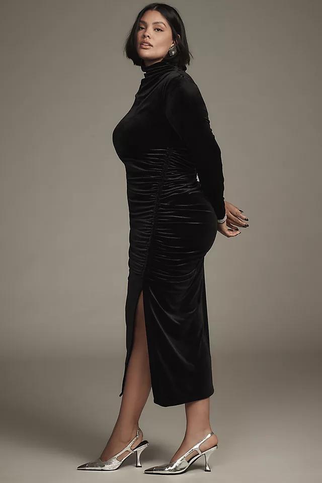 The Maya Ruched Cowl-Neck Dress: Velvet Long-Sleeve Edition Product Image