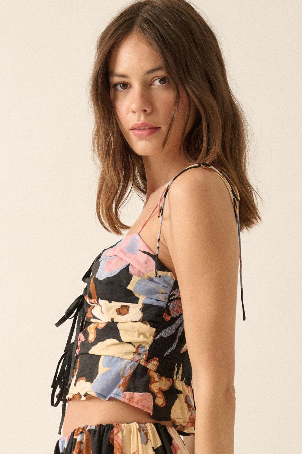 Floral Ruched Keyhole Top Product Image