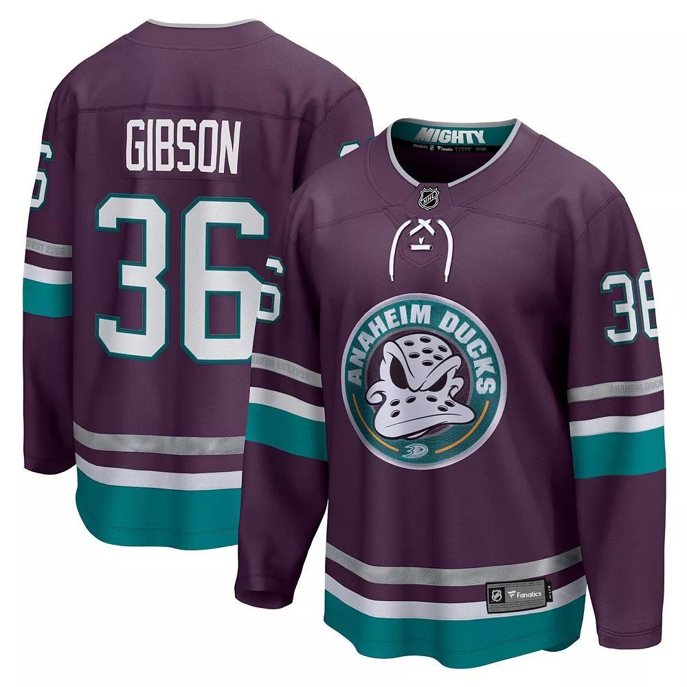 Men's Fanatics Branded John Gibson Purple Anaheim Ducks 30th Anniversary Premier Breakaway Jersey, Size: XS, Dks Purple Product Image