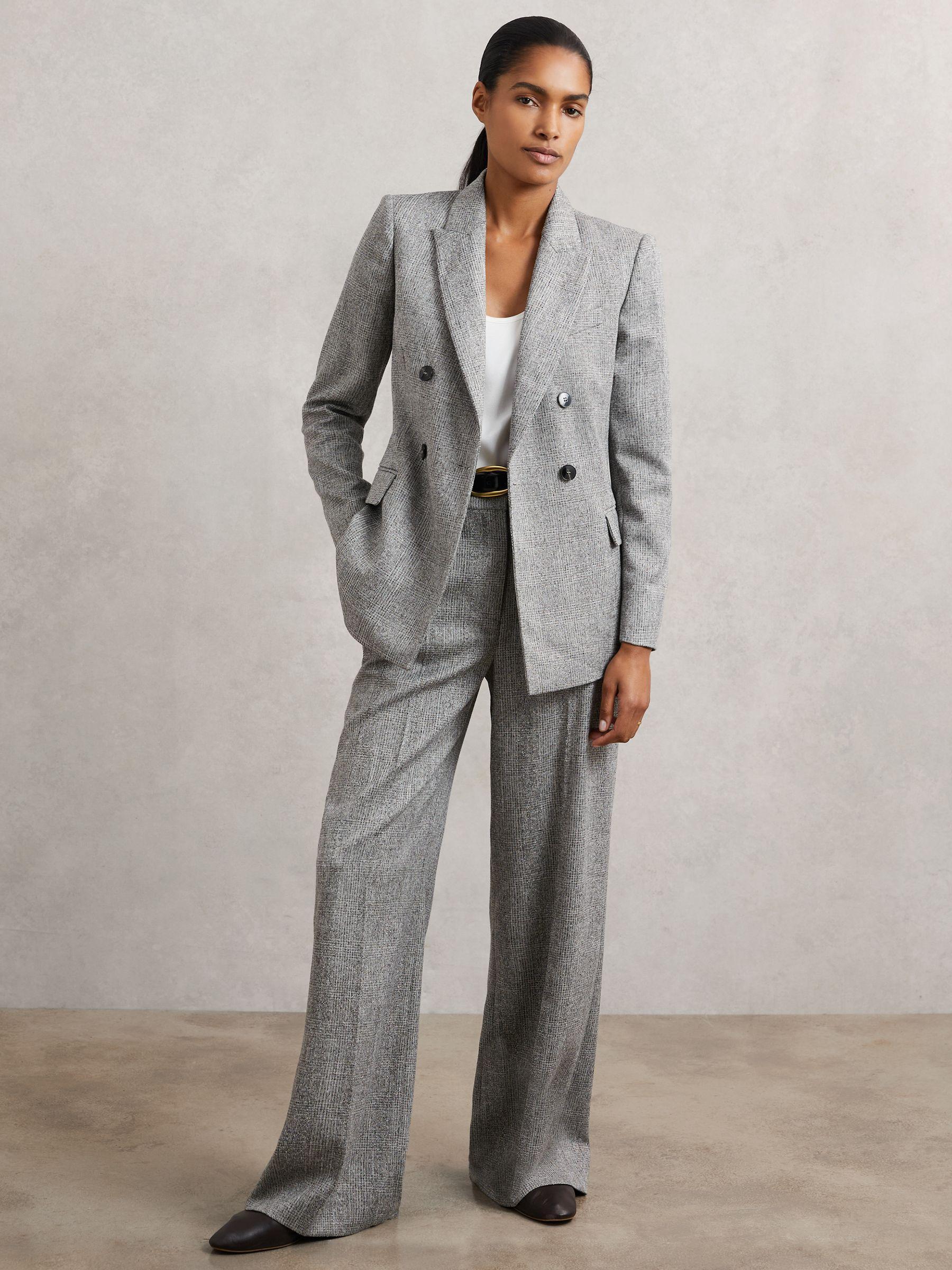 Wide-Leg Textured Suit Trousers in Grey Product Image