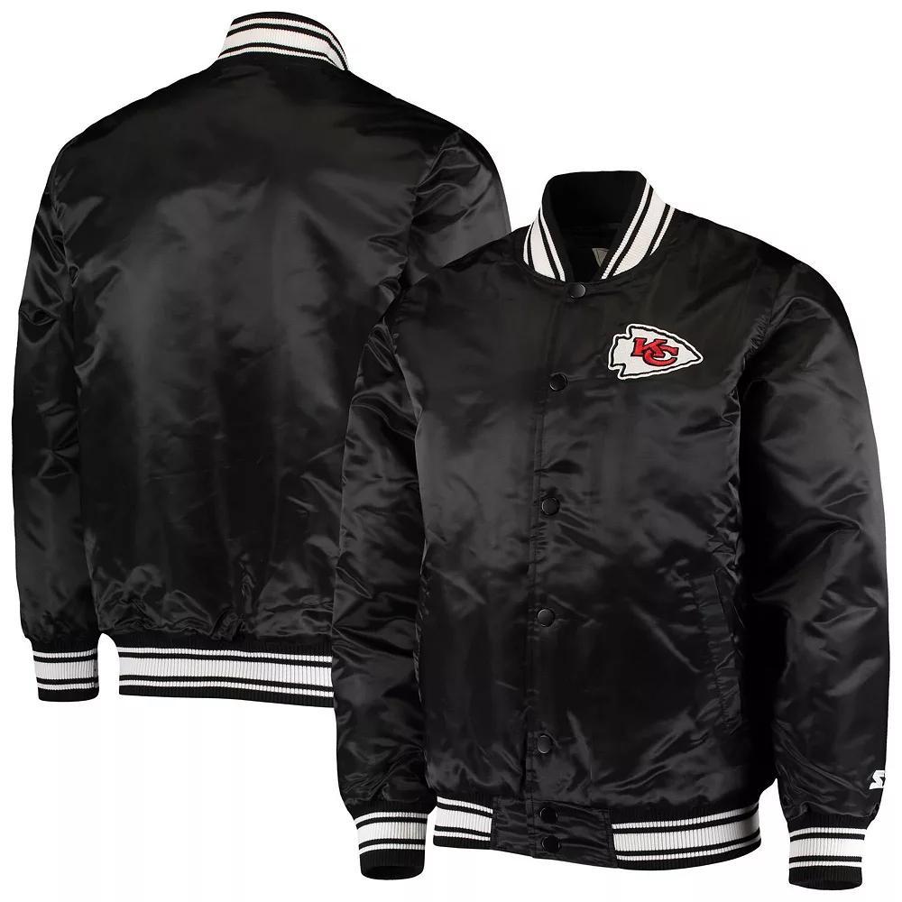Men's Starter Black Kansas City Chiefs Locker Room Satin Varsity Full-Snap Jacket, Size: XL Product Image