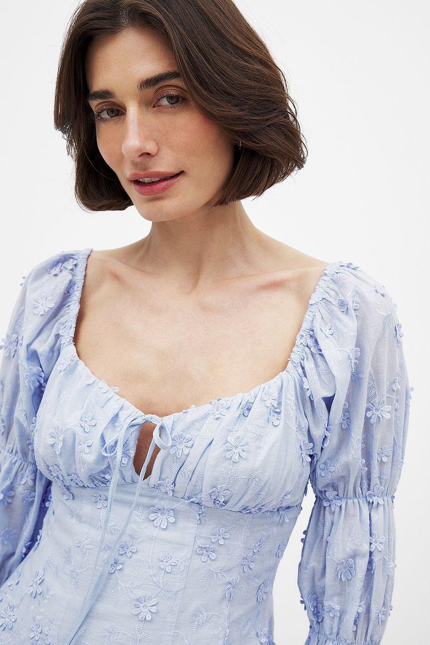 Embroidered Ruched Sleeve Mini Dress Product Image
