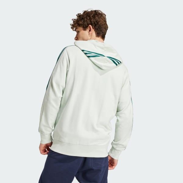 adidas Essentials French Terry 3-Stripes Full-Zip Hoodie Linen Green S Mens Product Image