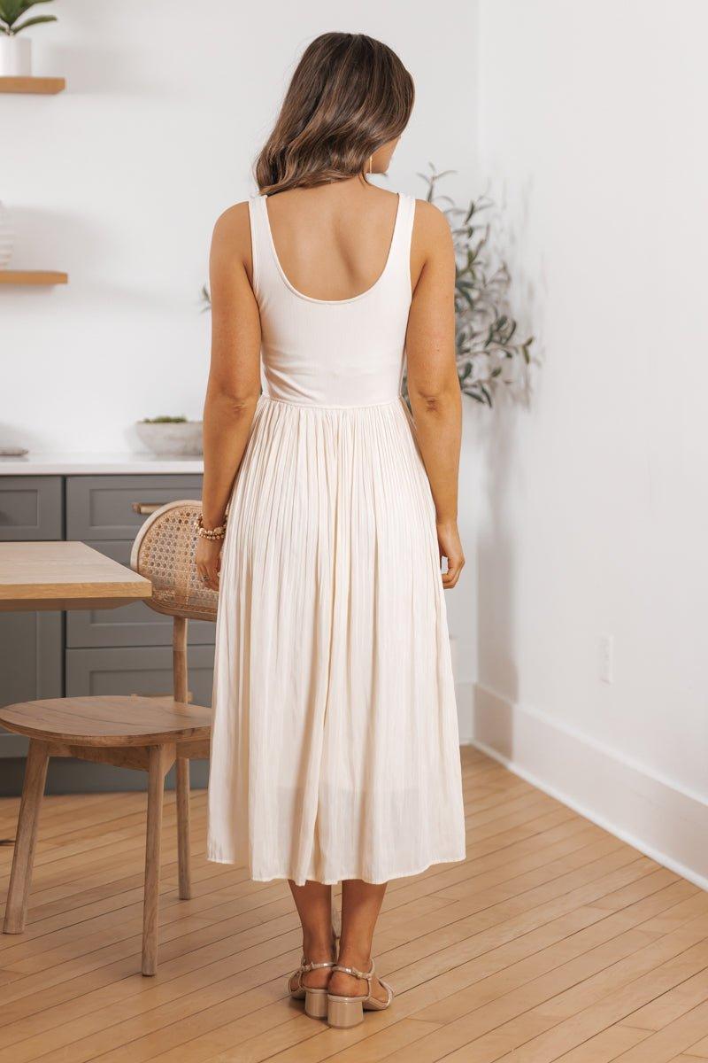 Scoop Neck Pleated Skirt Midi Tank Dress Female Product Image